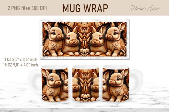 Download 3d Rabbits Wood Design Mug Wrap 11oz 15 - Design Collection