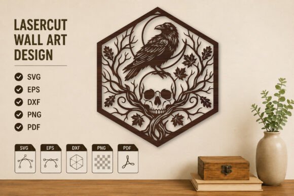 Download Raven Skull Wall Art Laser Cut Design - Design Collection
