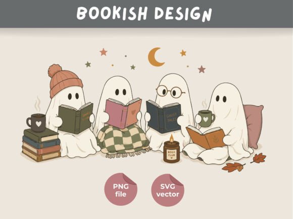 Download Cozy Book Club Ghosts, Book Lover Design - Premium Resources