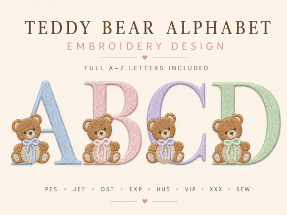 Download Teddy Bear Alphabet Embroidery Design - Design Collection