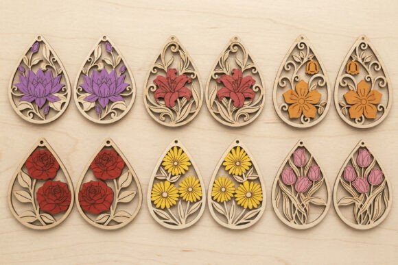 Download 6 Floral Earrings, Laser Cut Designs - Design Collection